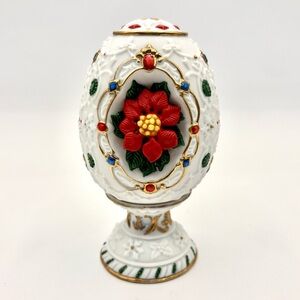 Vintage 1991 Lenox Poinsettia Blossom Collector Egg with Pedestal Stand